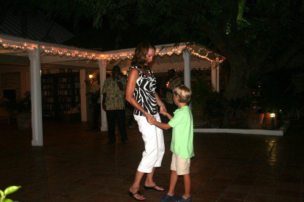 Dancing with my son at Curtain Bluff