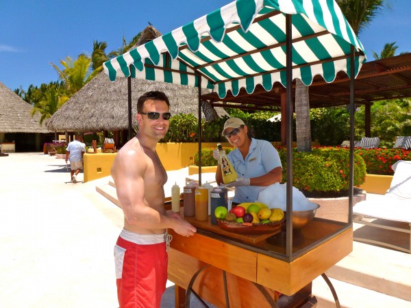 Complimentary, gourmet snow cones are served poolside