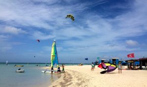 Wind-surfing and kite-surfing on Palm Beach in Aruba