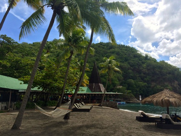 On the beach at Jade Mountain