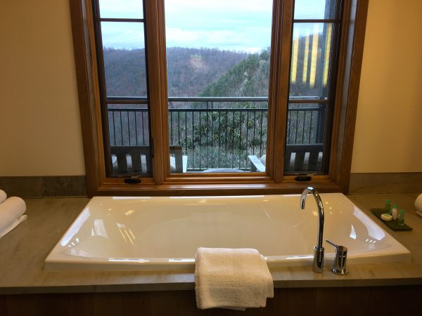 Bathroom of a Cedar Bluff room, Primland Resort