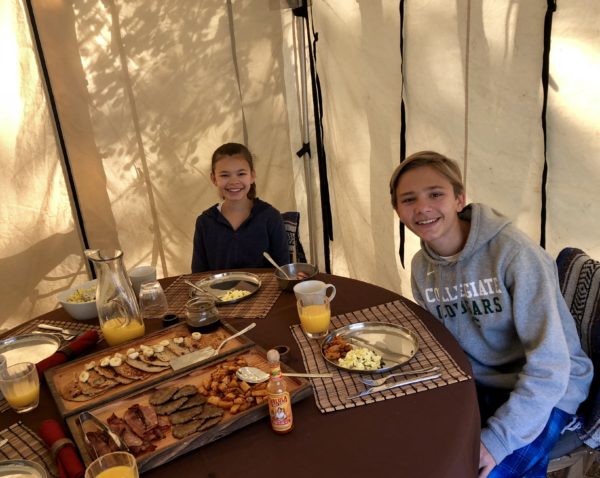 Breakfast, luxury camping site