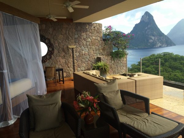 a luxury room in an island resort