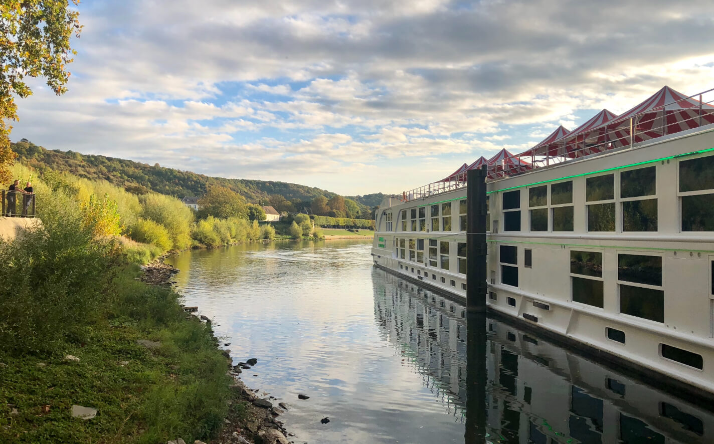 Luxurious Uniworld white Cruise in river